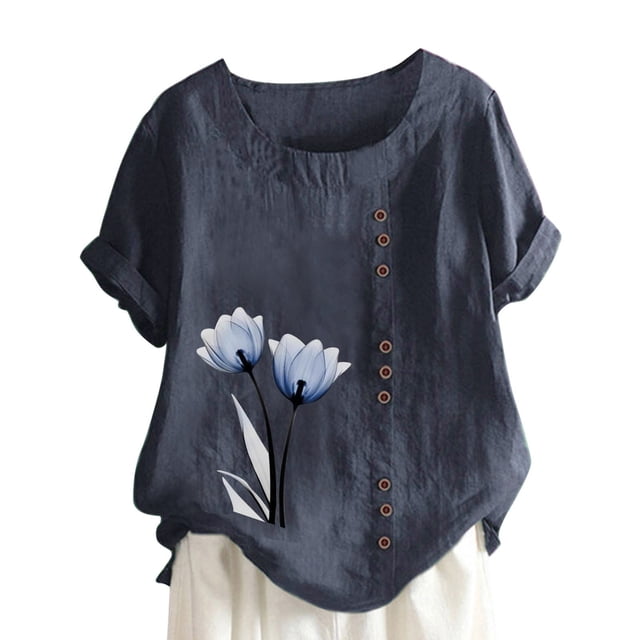 Birdeem Womens Summer Casual Round Neck Short Sleeve Printing Loose Shirt Tops