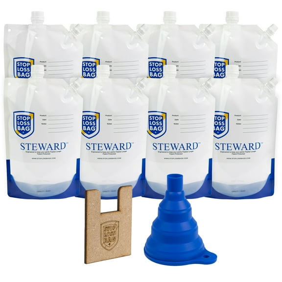 8 Reusable Paint Storage StopLoss Bags – Airtight Paint Saver Pouches with Funnel & Clip. Easy Pour, Mix & Dispense – Durable Stop Loss Bags for DIY & Pro Painters. 8-Pack, 1 Liter Each