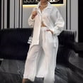 thumbnail image 3 of 2 Pcs/Set Fall Spring Women Shirt Pants Set Long Sleeves Lapel Lace Cuff Button-down Irregular Hem Blouse Elastic Waist Trousers OL Commuting Sport Pantsuit Outfit, 3 of 7