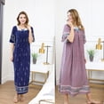 thumbnail image 1 of REDHOTYPE Pyjama Ample en Coton pour Femmes Style Bohème Imprimé Floral Manches Courtes Long Pyjama Confortable en Dentelle, 1 of 6