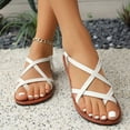 thumbnail image 5 of YgkuHd Women's Casual Flat Sandals Crisscross Strappy Design with Toe Loop Adjustable Ankle Strap Soft Padded Insole White,7, 5 of 8