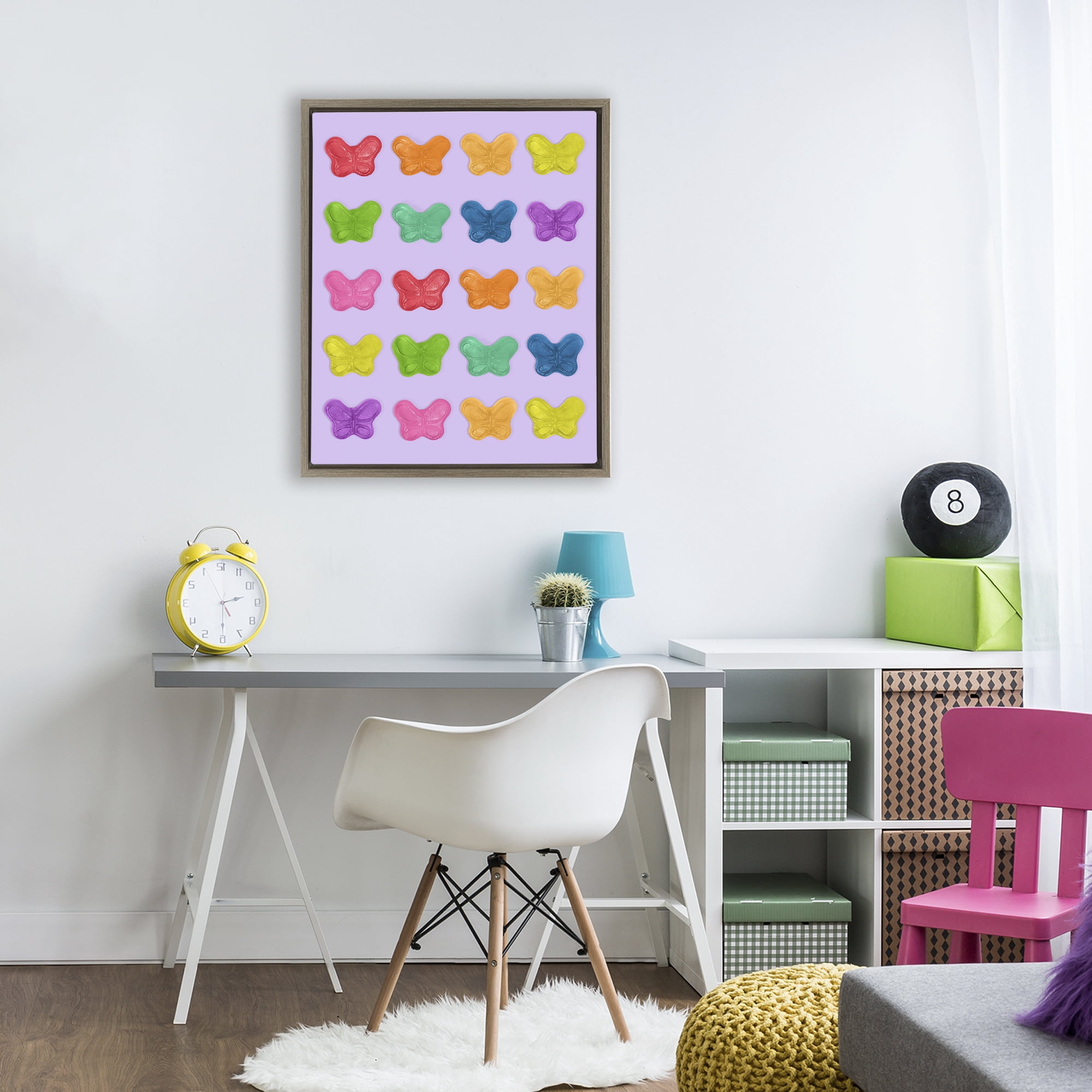 Stupell Industries Colorful Butterflies on Lilac Brown Framed Floater Canvas Wall Art, design by LISH Creative