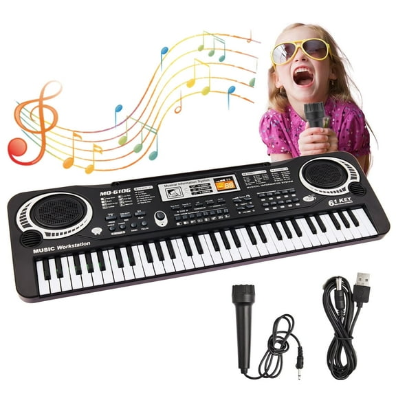 61 Keys Keyboard Piano Toys for Kids, Electronic Musical Instrument Piano with Microphone, Toddlers Piano Keyboard Toy Gift for 1 2 3 4 5 Years Old Boys Girls, Black