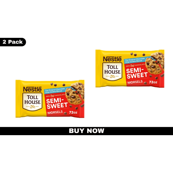 Nestle Toll House Semi-Sweet Chocolate Chips, 72 oz Bags, Pack of 2 – Perfect for Baking & Desserts