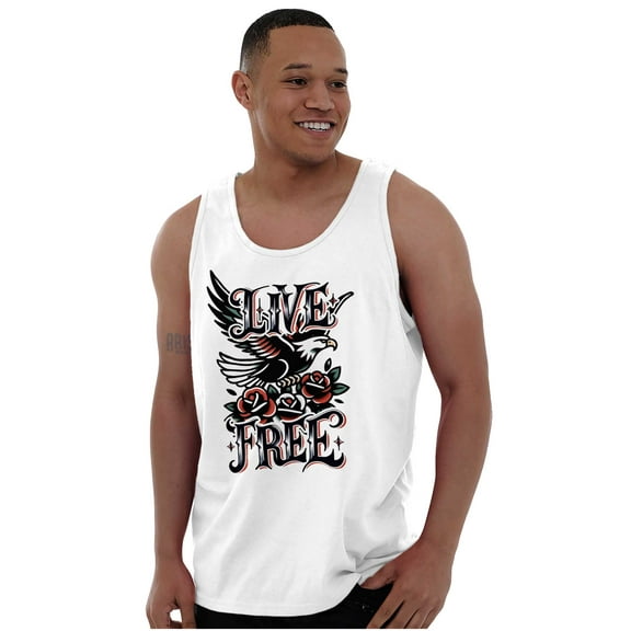 Live Free Eagle and Roses Tattoo Tank Top T Shirts Men Women Brisco Brands S