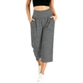 thumbnail image 2 of Oksale Wide Leg Capri Pants for Women Loose Yoga Pants with Pockets Stretchy High Waisted Comfy Summer Capris Casual Cropped Trousers Gray 2XL, 2 of 5