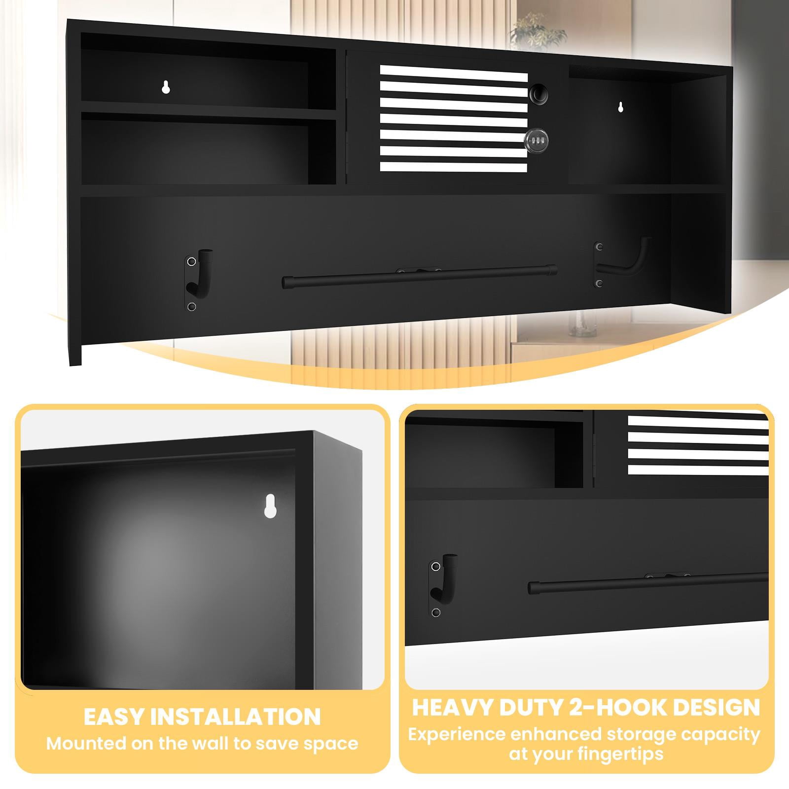 35.5"×14.5"×3.9" Metal Lockable Police Gear Rack with Lockbox Safe, Wall Mounted Tactical Gear Hanger, Hidden Gun Storage Cabinet for Home, Police Department