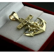 JEWELZKING Mens 10K Yellow Gold Anchor Cross Pendant Diamond Cut Jesus Crucifix Charm, 10KT Real Gold