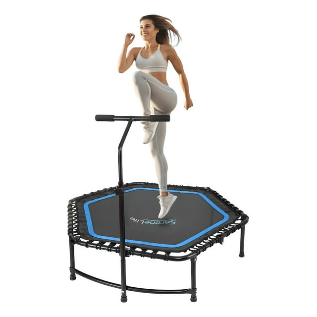 Trampolín Mini de 50" para Adultos SereneLife, Trampolín Fitness con Resortes Reforzados y Mango de Seguridad Ajustable, Estable y Silencioso, Ideal para Ejercicio y Relajación de Cuerpo Completo.