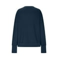 thumbnail image 4 of Htigea Women's Crew Neck T-Shirts Waffle Drop Shoulder Long Sleeve Casual Loose Fit Shirt Solid Everyday Tee Top Dark Blue XXL, 4 of 5