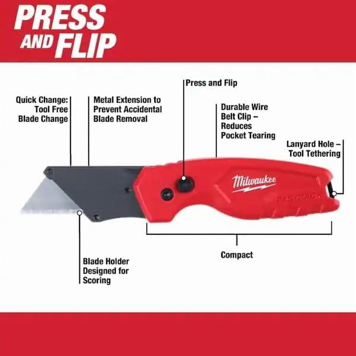 Fastback Flip Utility Knife 2 Piece Set with Razor Blade Dispenser (50 Blades Included)