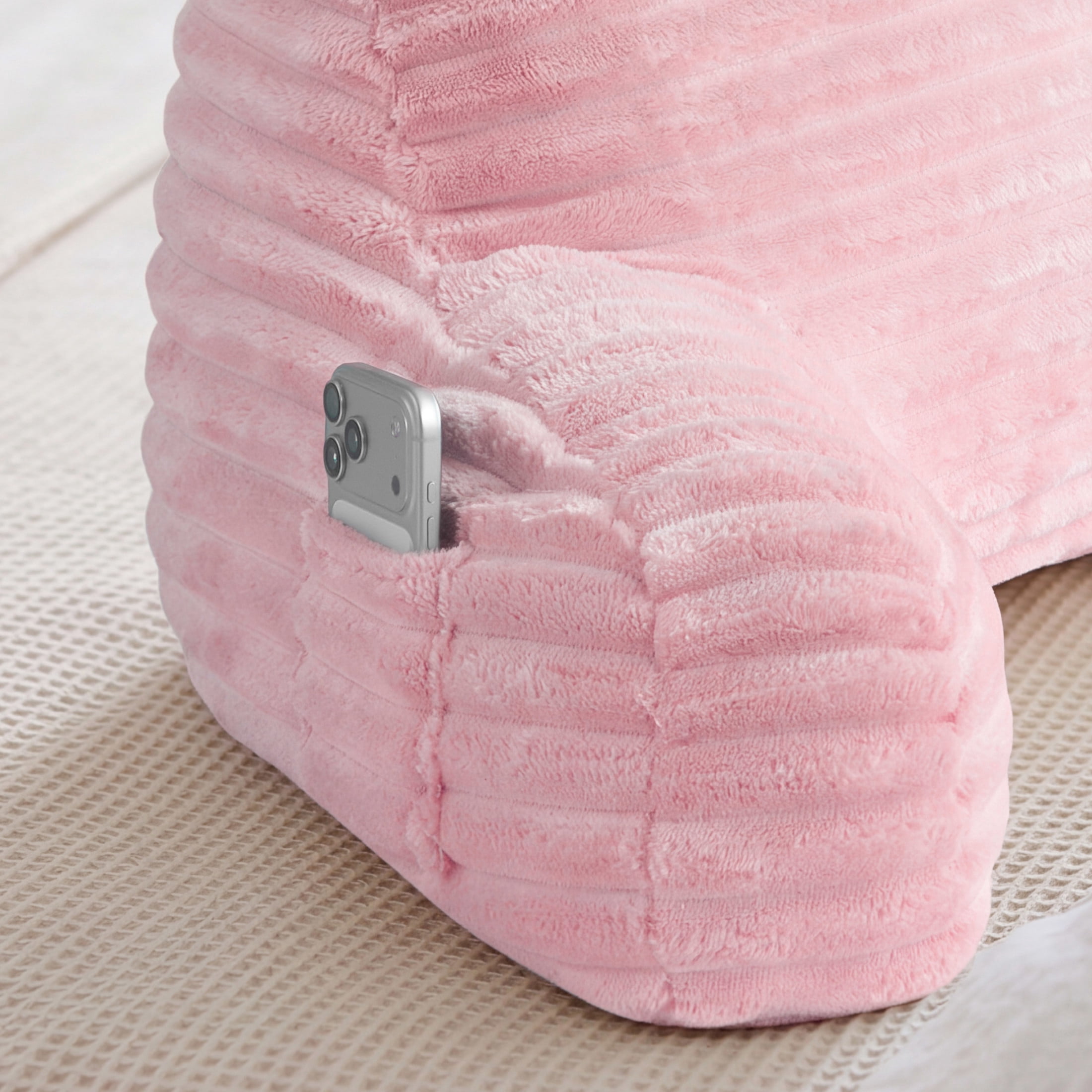 The Sheet Lab Ribbed Plush Backrest Pillow, Pink, 30" x 17" x 17"
