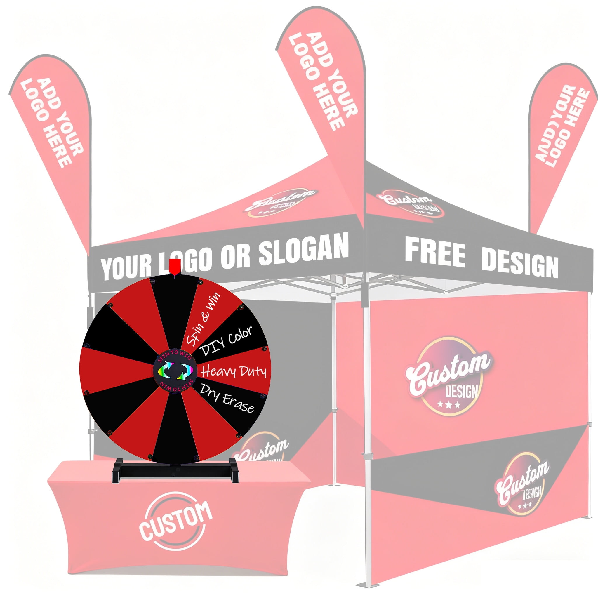 WinSpin 24" Pop Up Display Tabletop Prize Wheel Black & Red Trade Show Display Spinning Wheel 12 Slots for Outdoor Booths Exhibition Events