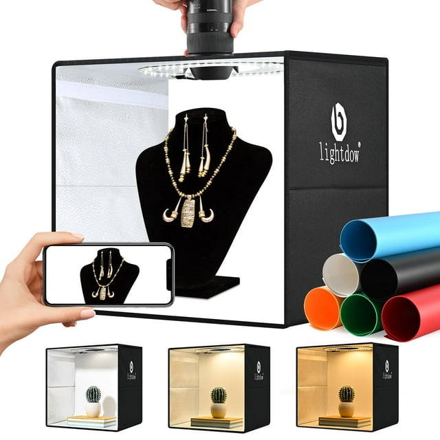Lightdow Photo Light Box Photography - 16"x16" Light Tent with 120 LEDs, 6 Color PVC Backdrops, Folding Light Box Portable Studio Box Jewelry Products Phot