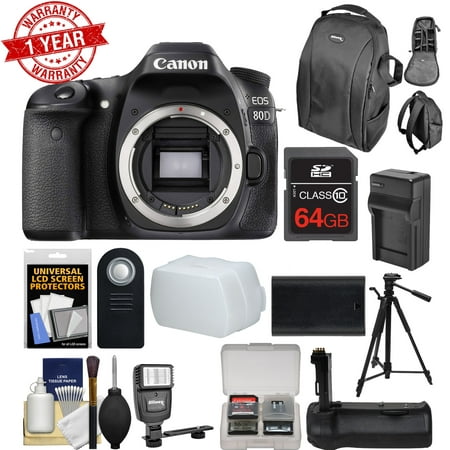 Image of Canon EOS 80D 24.2 MP CMOS Digital SLR Camera (Body) - Memory + Flash Kit Deluxe Bundle