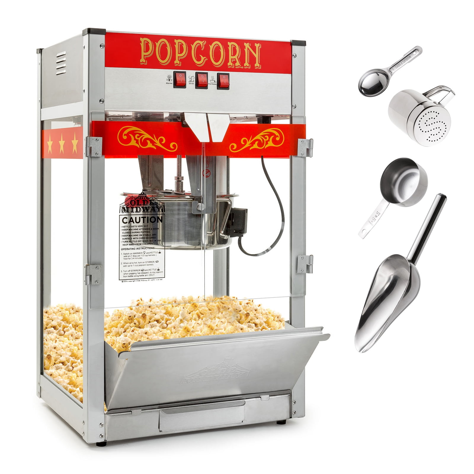 Olde Midway Commercial Popcorn Machine Maker Popper with Large 12Ounce Kettle