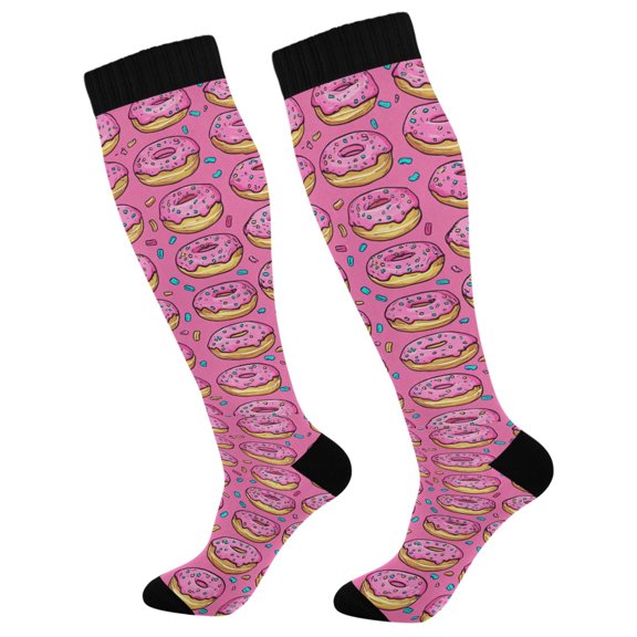 FORMRS Womens Knee High Socks Casual Long Thick Travel Daily Wear, 1 Pair, Pink Doughnuts