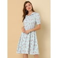 thumbnail image 2 of Vestido floral de gasa midi evasé con cuello Peter Pan para mujer Azul S, 2 of 6