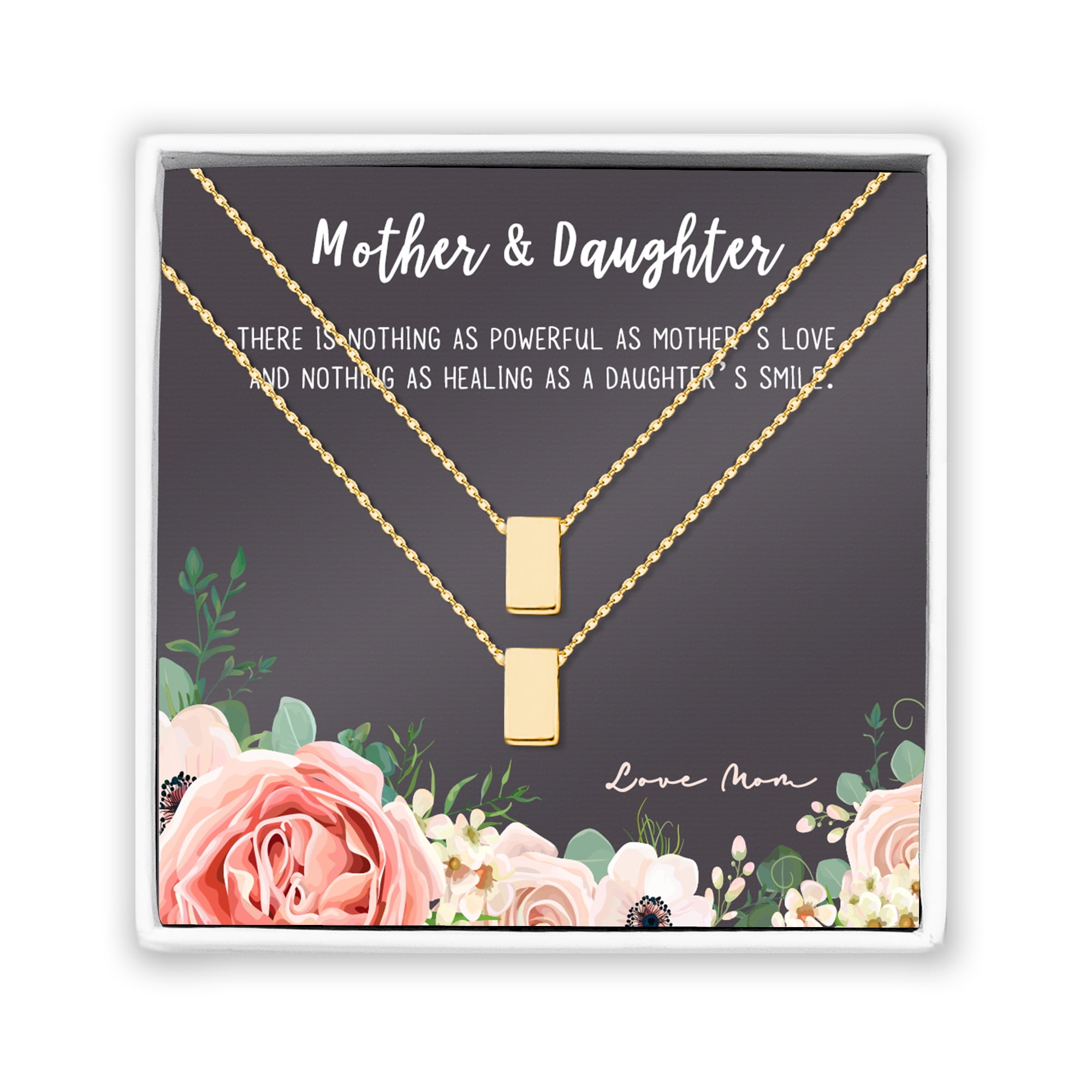 Mother and Daughter Matching Cube Card Necklace, Matching Mother's Day Gift for Her, Mom and Daughter Jewelry, Mom and Daughter Cube Necklaces [Gold Cube, No-Personalized Card]