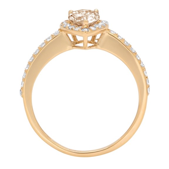 0.755 ct Pear Cut Simulated Champagne Diamond Solitaire with Accents Engagement Ring for Women in 18K Yellow Gold