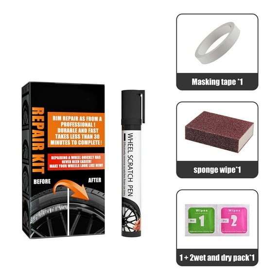 1 Set Car Parts Wheel Rim Scratch Repair Pen Touch Up Paint Tool Kit Fit For Aluminum/ Iron/ Steel Wheels 1.8x13.8cm Waterproof