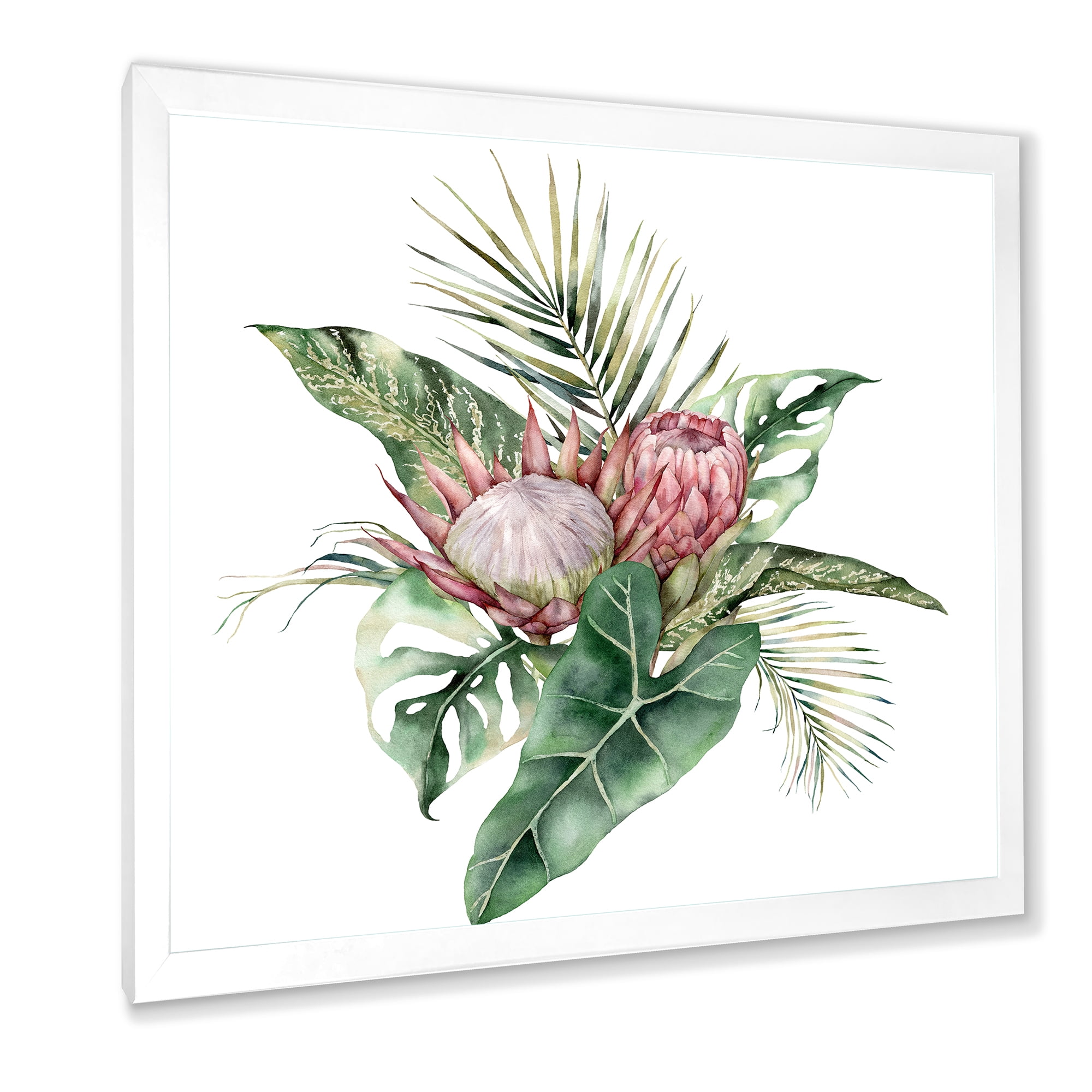 Designart 'Queen Proteas Palm & Monstera Leaves' Traditional Framed Art Print