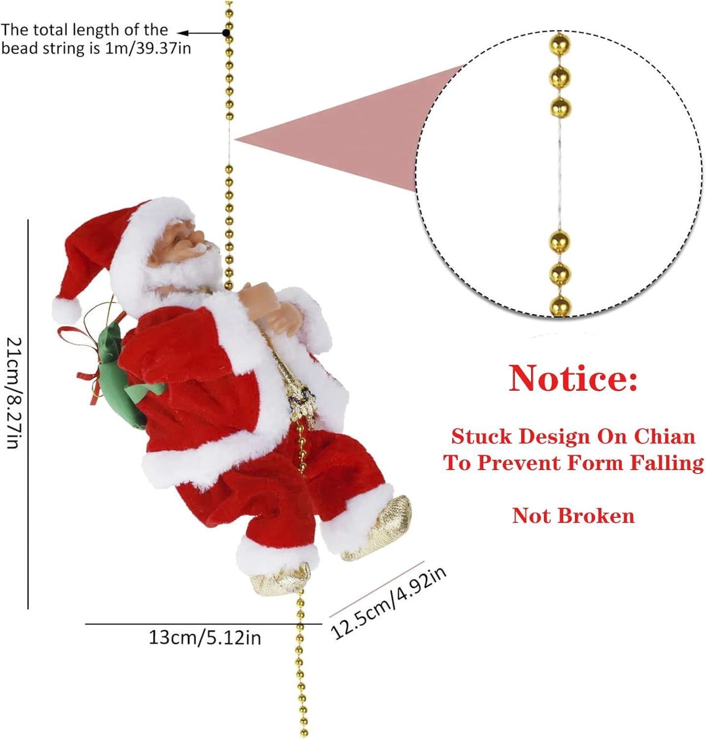 Christmas Electric Climbing Santa with Music & LED Light, Electric Climbing Ladder Santa Claus Doll for Xmas Tree Decorations Hanging Christmas Ornaments Tree Decor Holiday Party Gift