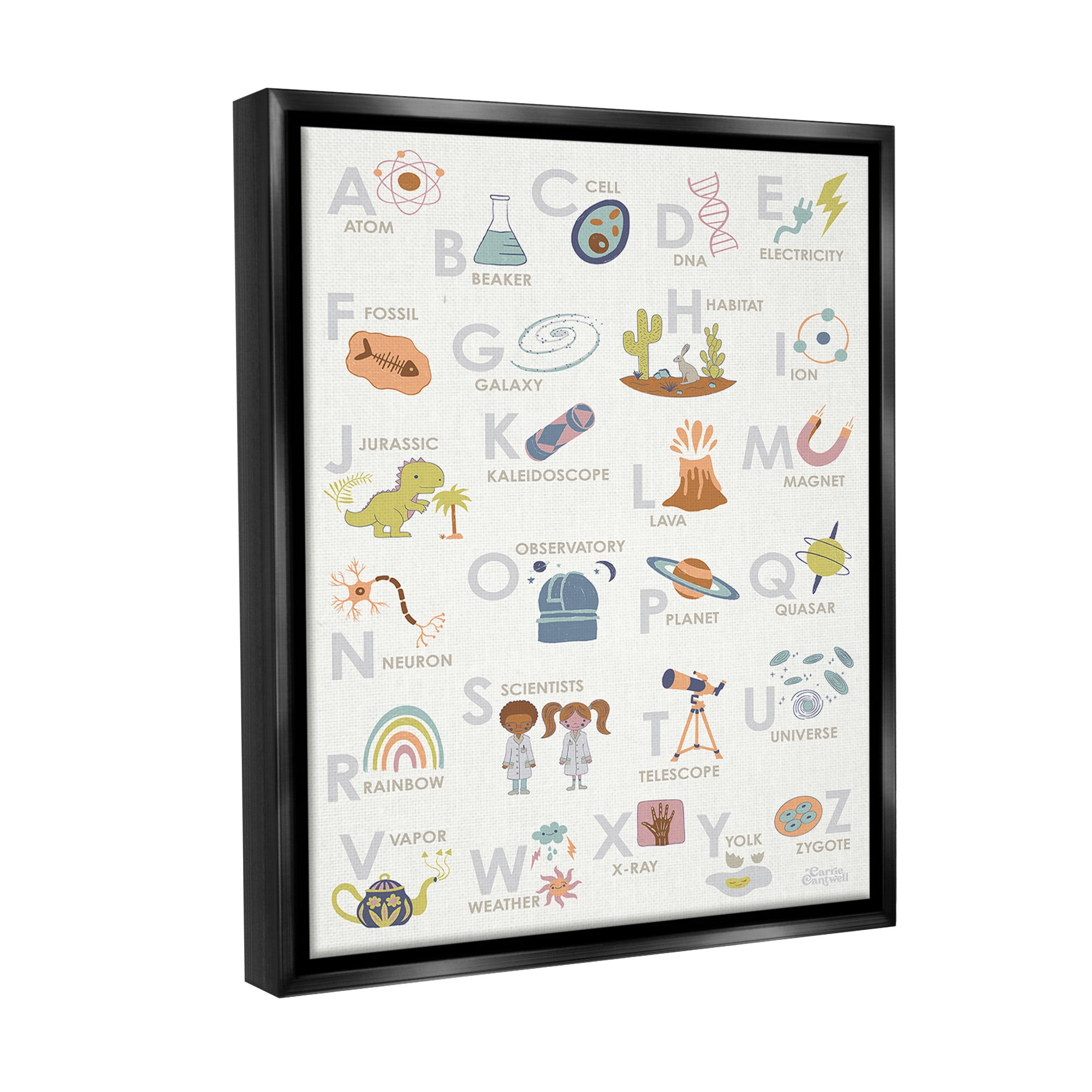 Stupell Industries Science Theme Alphabet Typography Painting Black Floater Framed Canvas Art Print Wall Art, 25 x 31