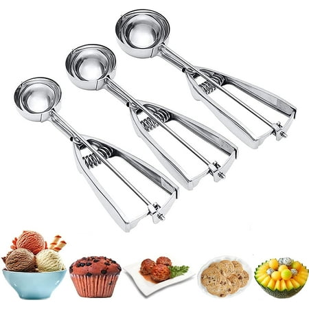 

Ice Cream Scoop 3Pcs Cookie Scoop Set Stainless Steel Ice Cream Scooper with Trigger Release Large/Medium/Small Cookie Scooper for Baking Cookie Scoops for Baking Set of 3 with Cookie Dough Scoop