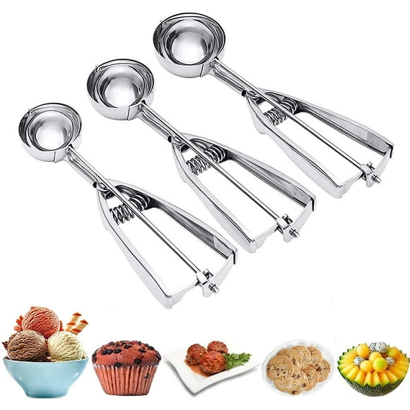 Cookie Scoop, Ice Cream Scoop, Cookie Scoops for Baking Set of 3 with Cookie Dough Scoop, 3Pcs Cookie Scooper for Baking, Stainless Steel Cookie Scoop Set, Ice Cream Scooper with Trigger Release