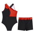 thumbnail image 5 of Zaldita Girls Sleeveless Shiny Gymnastics Outfit Crosscriss Back Tank Leotard with Athletic Shorts Red 14, 5 of 5