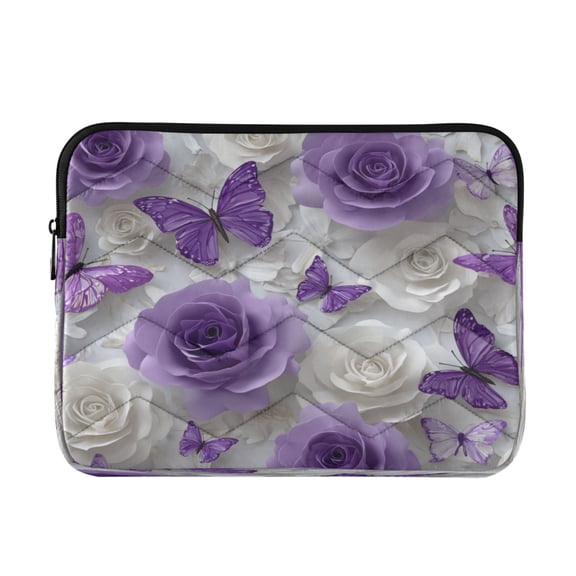 RMDQTR 16in Laptop Bag Briefcases Computer Inner Bags Computer Bags Laptop Sleeves Work Travel School Bag Purple Butterflies and White Roses