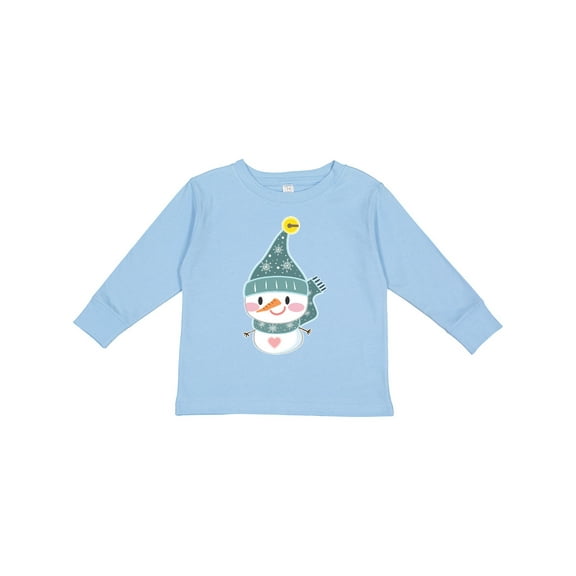 Inktastic Cute Christmas Snowman in Blue Hat and Scarf Boys or Girls Long Sleeve Toddler T-Shirt
