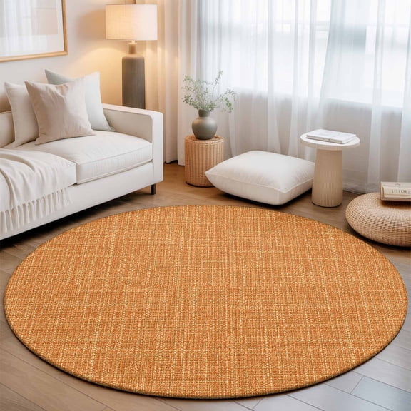 Burnt Orange Solid Round Area Rugs 3 ft, Minimalist Cloth Sunset Orange Linen Texture Washable Small Area Rug with Non-Slip Sturdy Edge Binding Round Front Door Mat Floor Carpet for Entryway