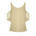 thumbnail image 4 of yoeyez Women's Lace Splicing Dressy Tops Cold Shoulder Short Sleeve Shirts Zipper V Neck Fitting Shirt Ladies Flowy Pleated Tops Cute Tees T Shirts Beige 2XL, 4 of 6