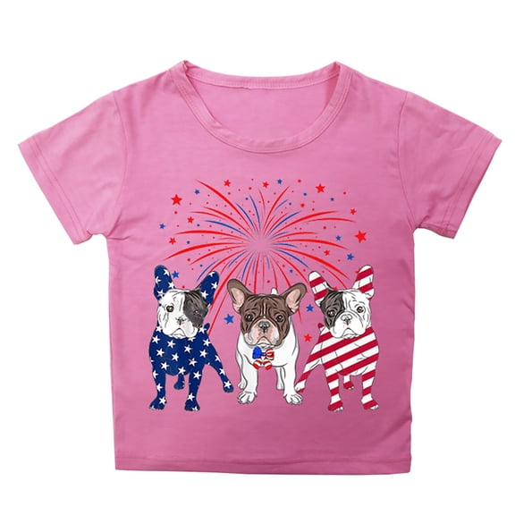 EnJoCho Girls 4th of July Shirts Short Sleeve Flag Print Independence Day T-Shirts Kids Fourth of July Summer Tshirts Clothes
