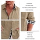 thumbnail image 5 of Camisa con botones para hombre, manga larga, cuello vuelto, patrón liso exterior, estampado interior a cuadros, camisa holgada informal suave para hombre, 5 of 6