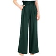 thumbnail image 4 of Liher Women Bag Waist Pants Loose Flowy Wide Leg Trousers Solid Color Work Pants Spring Fall Pant Dark Green Casual Slacks Clothes Size XXL, 4 of 6