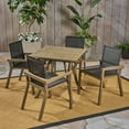 thumbnail image 3 of GDF Studio Grapewood Outdoor Acacia Wood and Mesh 5 Piece Dining Set, Teak and Black, 3 of 3