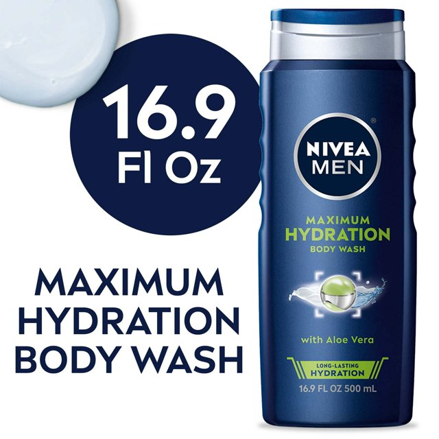 NIVEA MEN Gel de baño de máxima hidratación con aloe vera, botella de 16,9 onzas líquidas