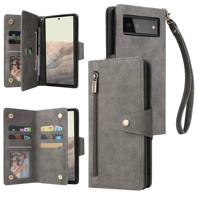 Case for Google Pixel 6A 5G Magnetic Leather Zipper Wallet Cover Card Holder