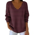 thumbnail image 2 of Uootdi Womens Long Sleeve Tops Oversized Striped Sweatshirt V Neck Loose Fit Tunic Tops Spring Casual Gift Blouses, 2 of 6