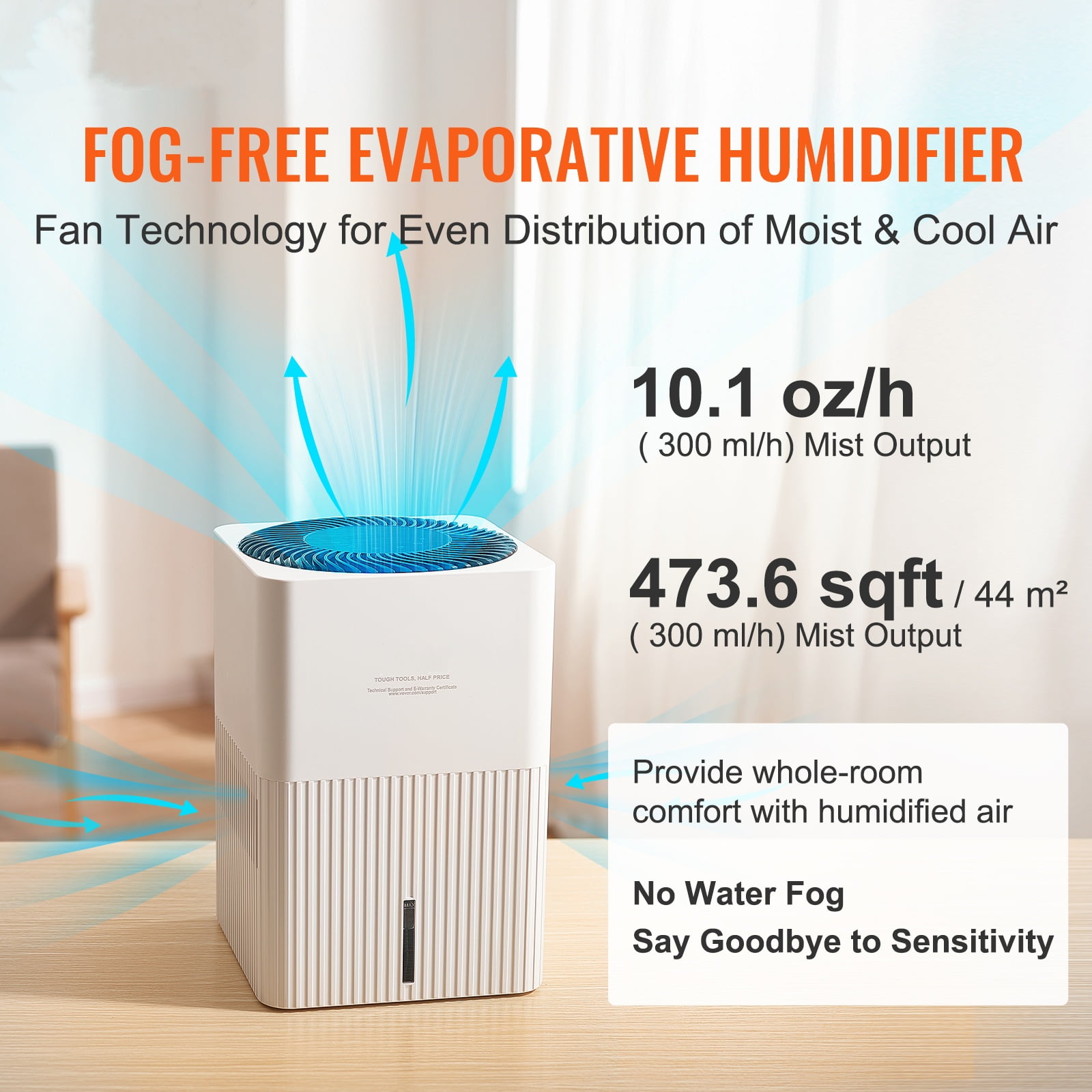 SKYSHALO 3L Evaporative Humidifiers No Mist for Bedroom Top Fill Quite 300 ml/h