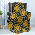 thumbnail image 4 of Ethnic Soft Flannel Fleece Throw Blanket, Rhythmic Sun Symbol Flowers Motifs in Bicolored Illustration Print, Cozy Plush for Indoor and Outdoor Use, 50" x 70", Marigold Dark Violet Blue, by Ambesonne, 4 of 5
