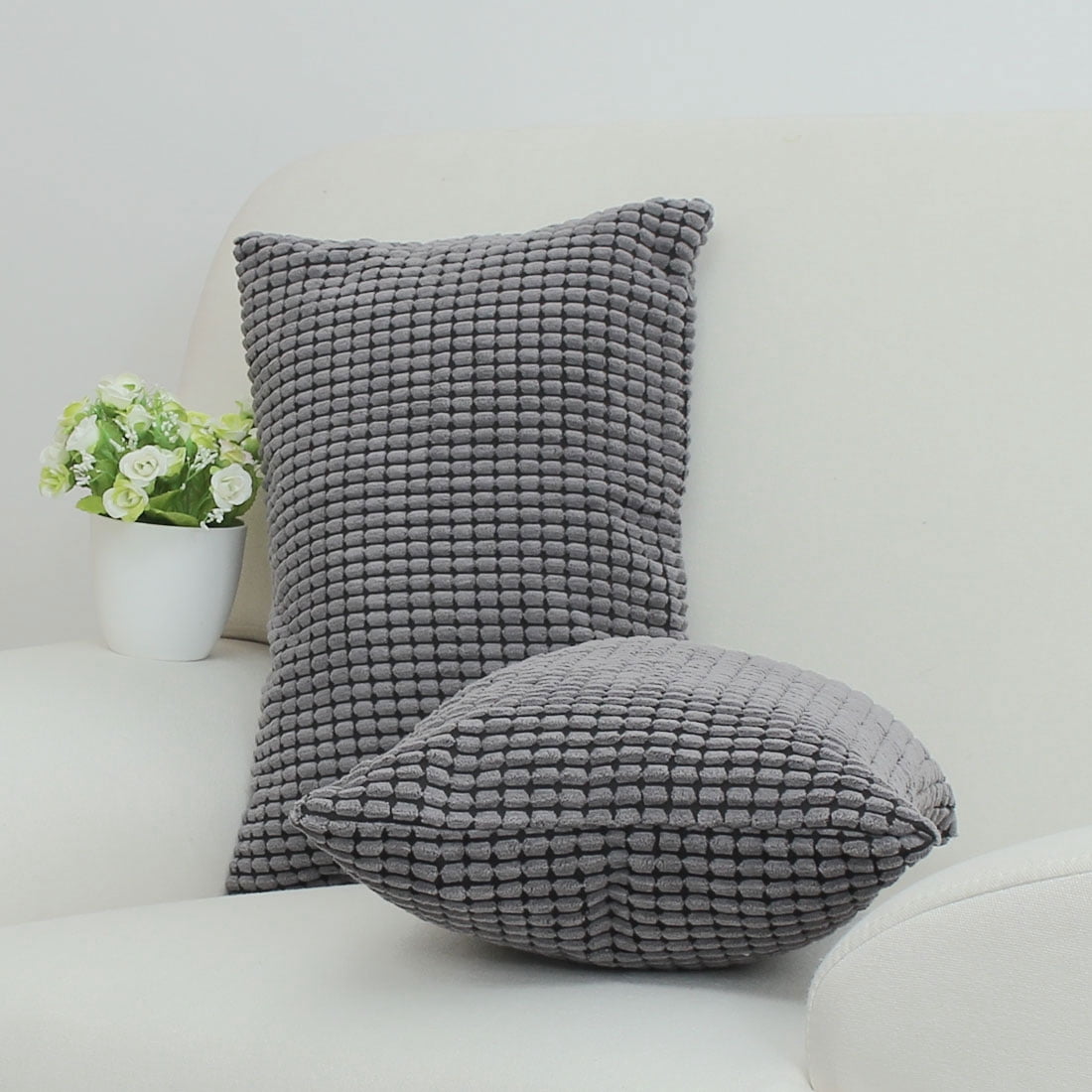 Unique Bargains Texture Solid Decorative Throw Pillow Cover Dark Grey 12" x 18"