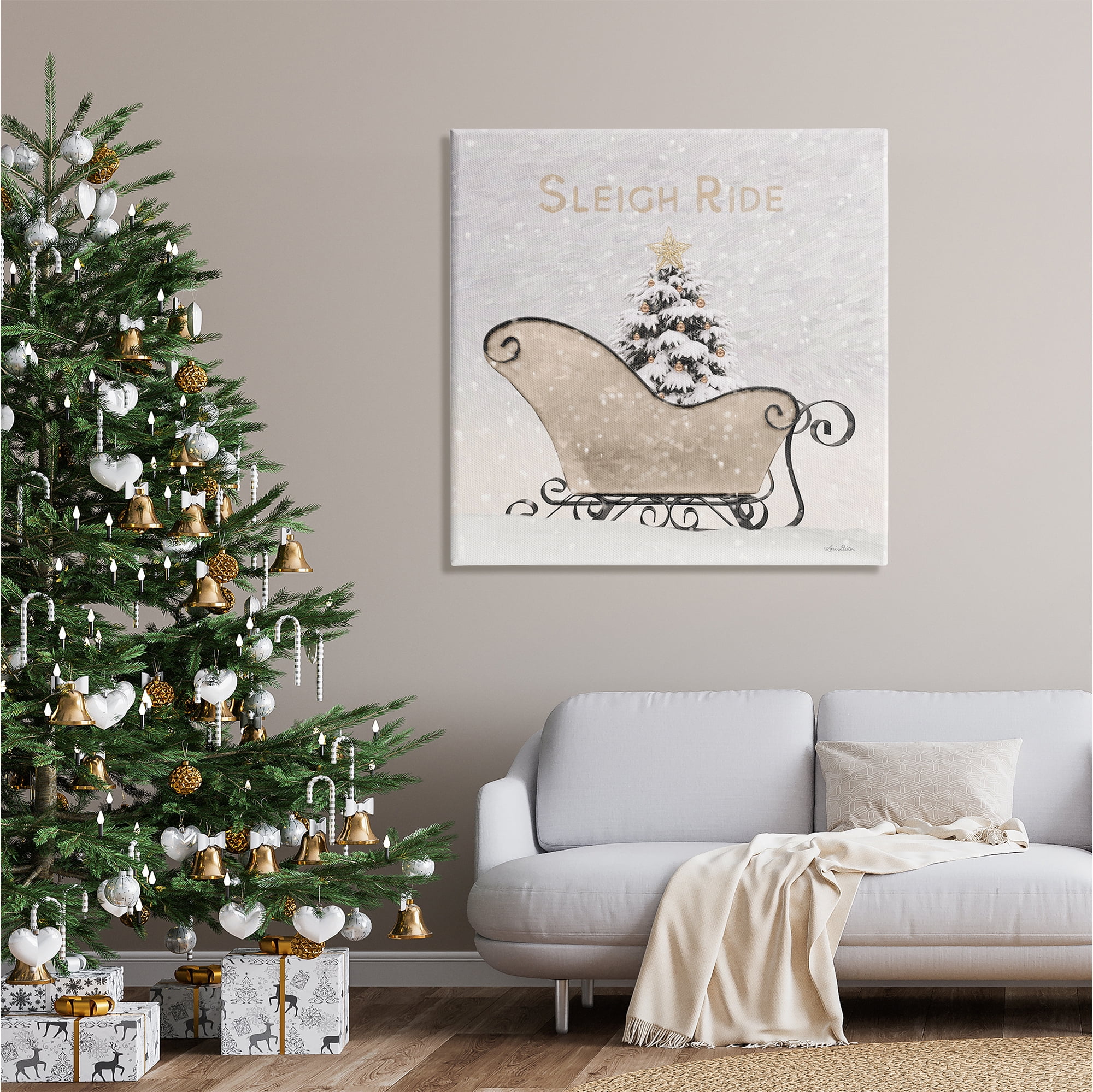 Stupell Industries Sleigh Ride Winter Scene Holiday Painting Gallery Wrapped Canvas Print Wall Art, 36 x 36
