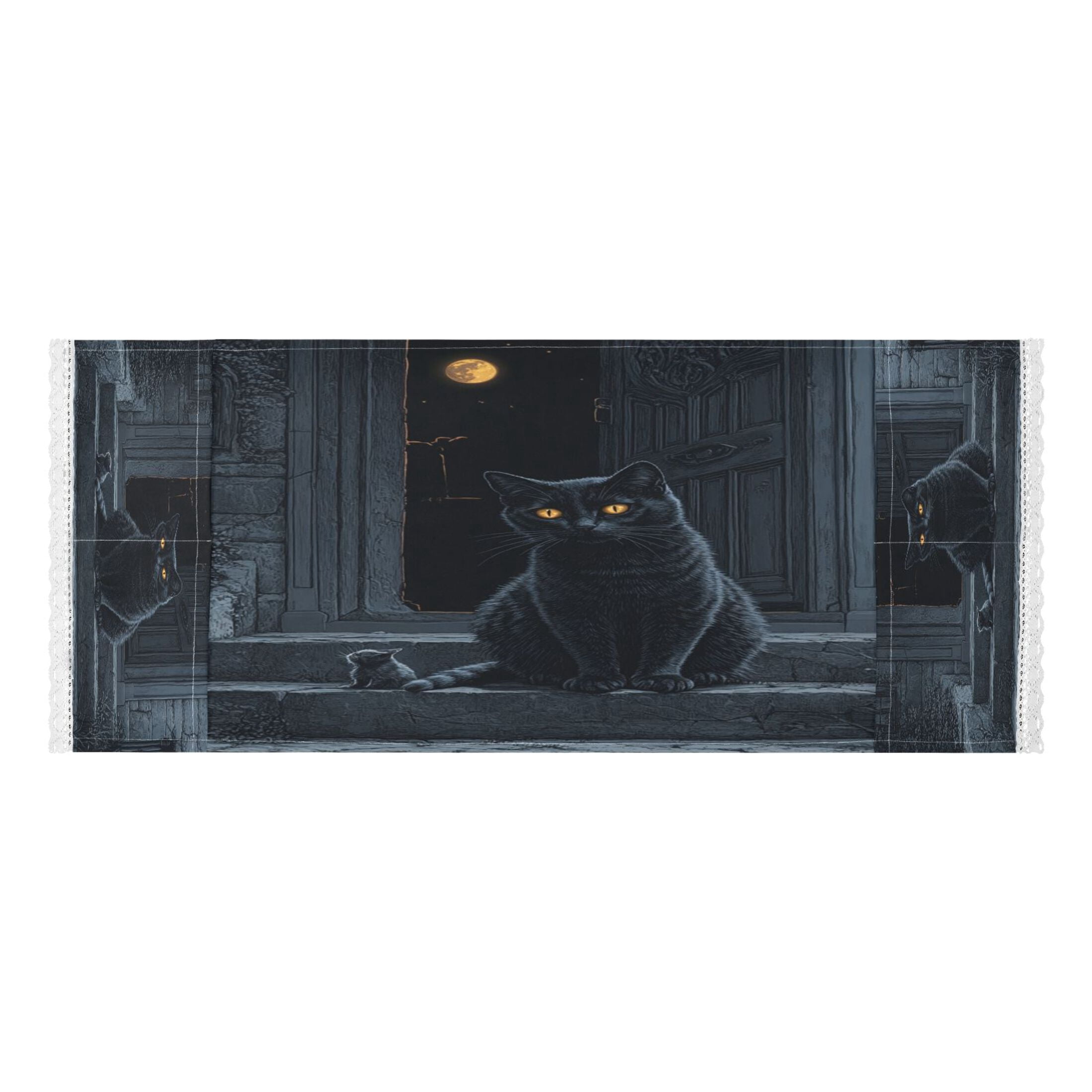 Washing Machine Cover 51.2x22in, Durable Polyester Dust Cover with Lace Trim and Side Pocket for Appliances Black Cat Guard