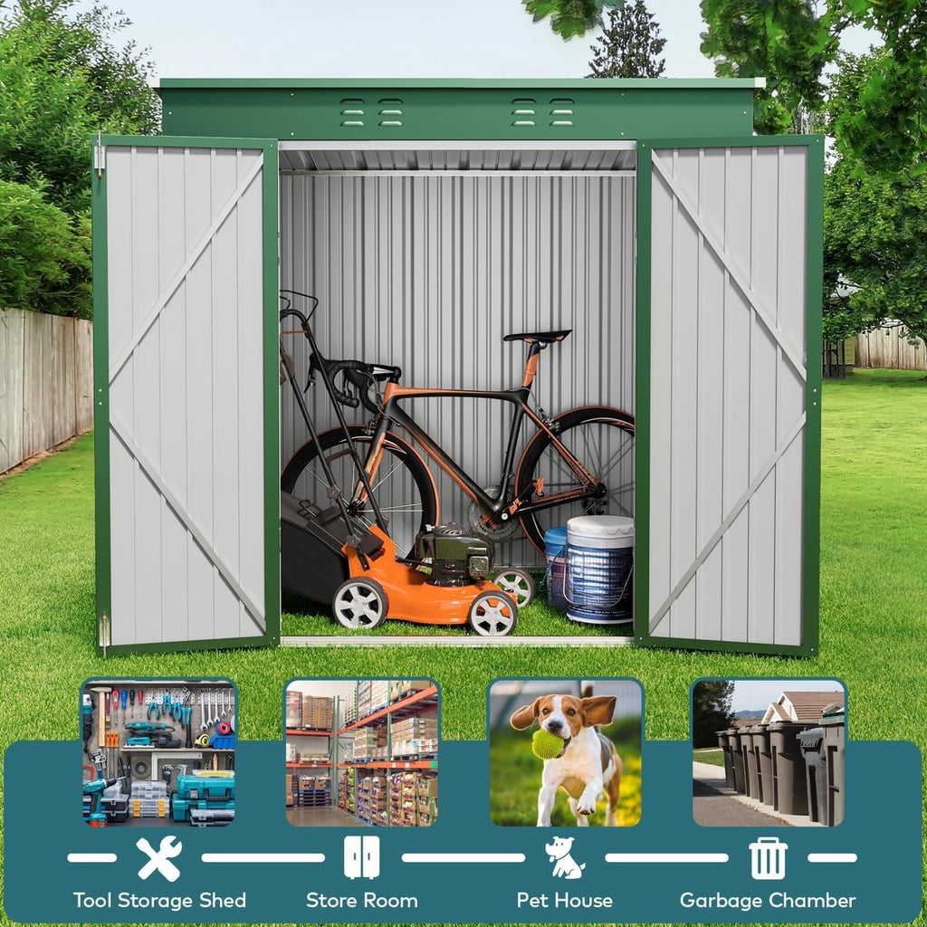 6x4 ft Outdoor Storage Shed on Sale, Sheds & Outdoor Storage with Lockable Doors, Metal Garden Shed by Durable Galvanized Steel for Patio, Lawn, Green
