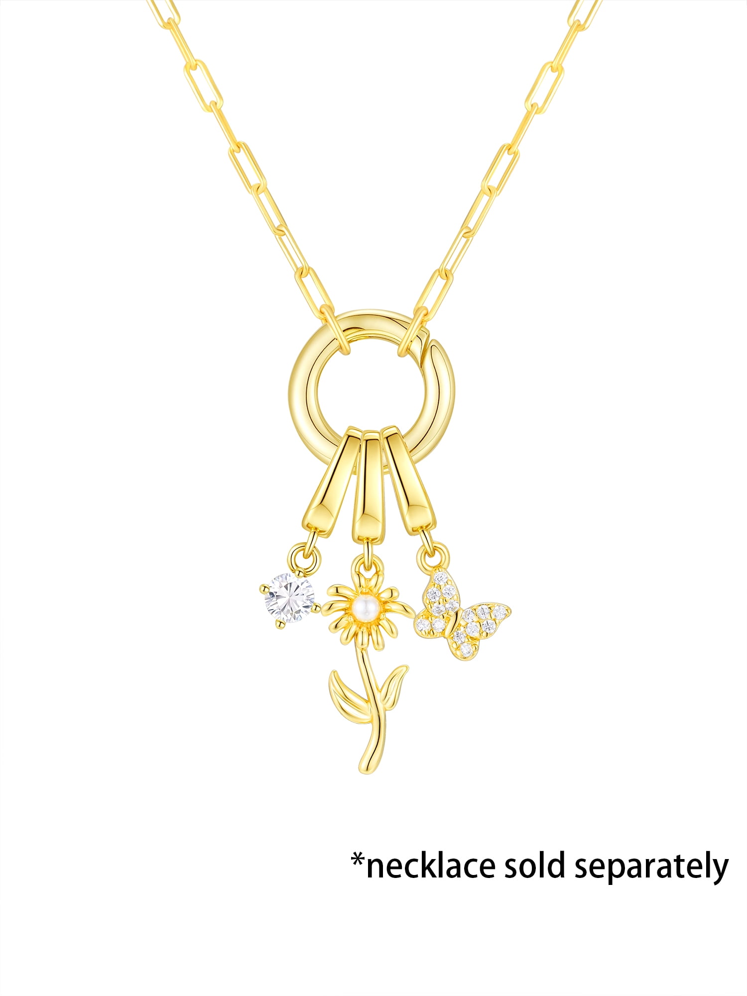 Brilliance Fine Jewelry Simulated Diamonds Flower Charm Set in 14KT Gold Plated Sterling Silver