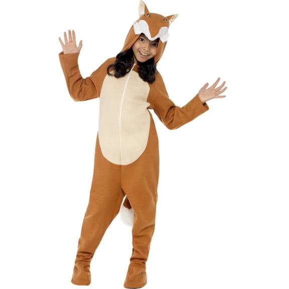 Smiffys Cute Fox All In One Hooded Jumpsuit Girl's Halloween Fancy-Dress Costume for Child, with Tail L (10-12)